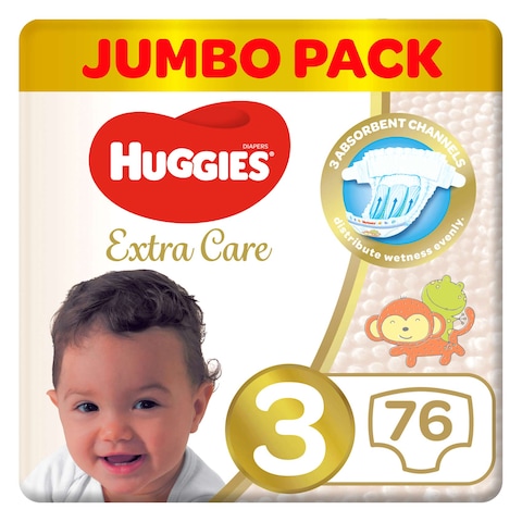 Huggies Extra Care Size 3 4 - 9 kg Jumbo Pack 76 Diapers