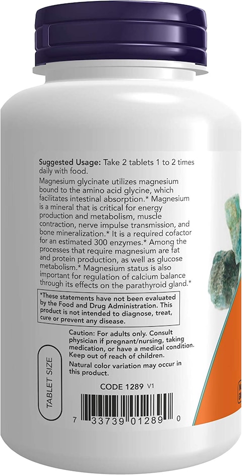 Now Supplements, Magnesium Glycinate 100 Mg, Highly Absorbable Form, 180 Tablets