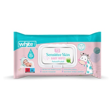 White Baby Wipes for Sensitive Skin - 72 Wipes