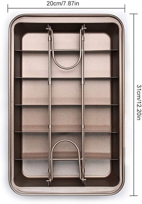 Generic Non Stick Brownie Pans With Dividers, Divided Brownie Baking Tray With Grips, For Oven Baking, Slice Solutions Cake Bakeware, Square Baking Pan With Built-In Slicer, 12 By 8 Inches, Champagne