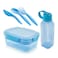 ام-ديزاين طقم غداء - صندوق غداء 1.6 لتر مع زجاجة مياه 650 مل وطقم 3 قطع أدوات مائدة - أزرق