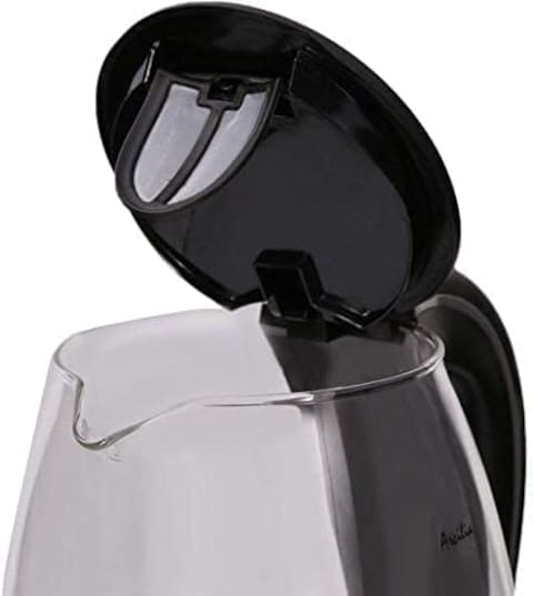 Elekta 1.7 Liter Glass Electric Kettle Cordless With Blue LED Light Black &amp; Silver Model KT001G -1 Years Full Warranty.