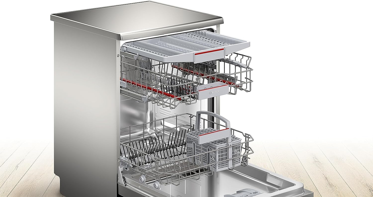 Bosch Series 4 Free-Standing Dishwasher 60cm, EcoSilence Drive, Home Connect Via Wlan For Remote Monitoring And Control, 14Place Settings, Silver Inox, SMS4HMI65M