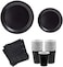 Party Time 48-Pieces Complete Party Pack Black 9" Dinner Paper Plates , 7" Dessert Paper Plates, 9 oz Cups, 2 Ply Napkins - Birthday Party Tableware Set, Black Party Theme