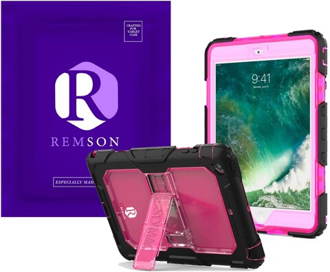 Remson Apple iPad 10.2 (2019) Rugged Shockproof Drop Protection With Kickstand/Shoulder Strap Cover (Clear Rose)