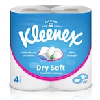 Buy Kleenex Dry Soft Toilet Tissue Paper 2 PLY 4 Rolls x 200 Sheets Embossed Bathroom Tissue with a Touch Of Cotton in UAE