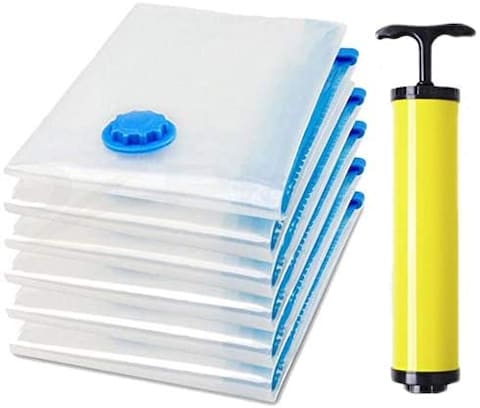 Lushh 10PCS  Vacuum Compress bags Set With Hand Air Pump , Clothes Foldable Pouch,  Sealed Storage bag To Save Space Organizer, (10 Bag +1 Hand Pump), 70x100 Cm