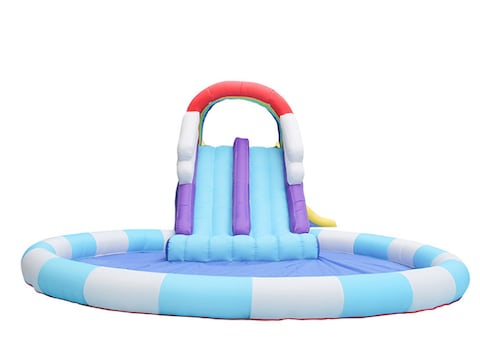 Rainbow Toys Inflatable Castles Rainbow Double Bouncy Slides Jumping Pad with Slide Household Children Recreation Inflatable Water Park Paddling Pool Water Spray