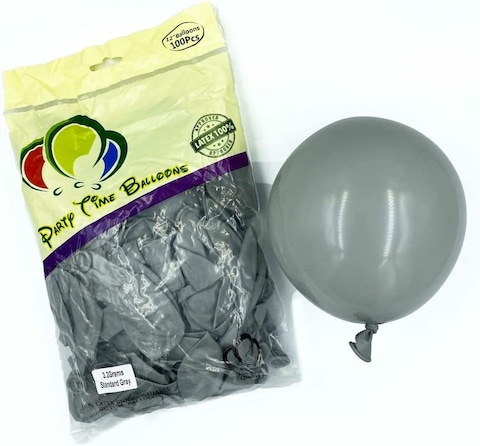 Party Time 100-Pieces 12&quot; Standard Gray Latex Balloons For Birthday Wedding Baby Shower Anniversary Decorations - Party Supplies