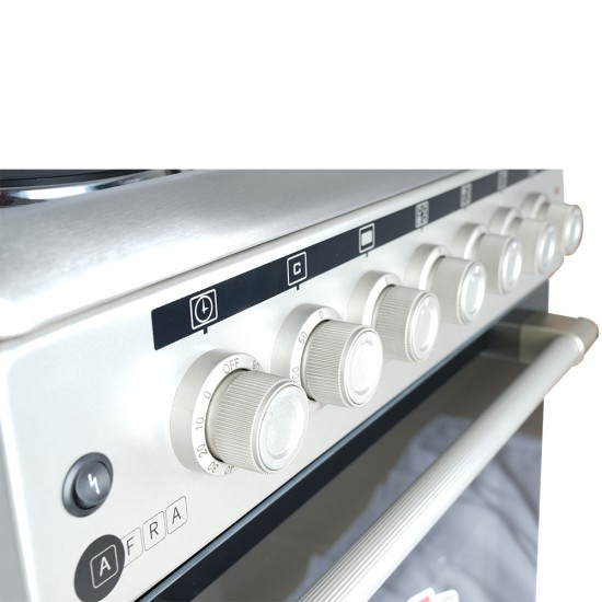 AFRA Japan Free Standing Cooking Range, 60x60, Gas and Electric Burners, Stainless Steel, Compact, Adjustable Legs, Temperature Control, Mechanical Timer, G-Mark, ESMA, RoHS, CB, 2 years warranty.