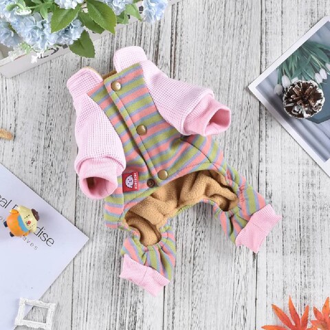 Hong Pet Striped Paneled Skateboard-Print Four-Legged Sweatshirt - Pink S
