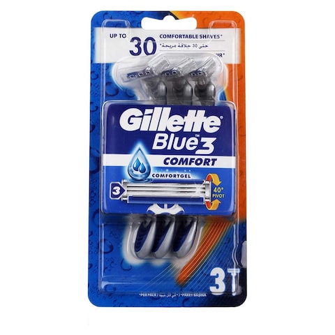 Buy Gillette Blue 3 Disposable Shaving Razor with Comfort Gel - 3 Razors in Egypt