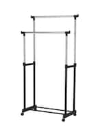 Buy Generic - Double Pole Portable Clothes Rack Hanger With Wheels Black/Silver in UAE