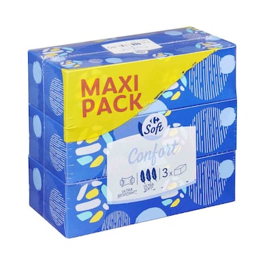 Carrefour Soft Comfort 3 Ply Facial Tissue White 110 Sheets Pack of 3