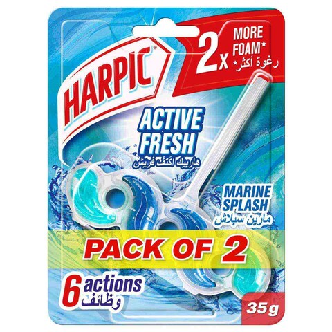 Harpic Active Fresh Marine Splash Toilet Cleaner Rim Block, 35g x 2