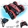 Kidwala RC red &amp; black car with USB Charging data cable, LED lights 360 degree rapid rotation double sides roll over climbing rock drift car, smoke waterproof stunt car amphibious toy for boys
