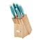Rachael Ray Cucina Japanese Stainless Steel Knife Kitchen Cutlery Wooden Block Set, 6 Piece, Agave Blue