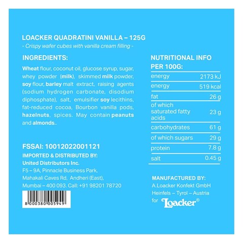 Loacker Quadratini Vanilla Wafer 125g