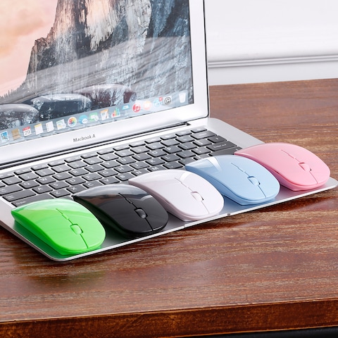 Generic-2.4G Wireless Mouse Portable Ultra-thin Mute Mouse 4 Keys Wireless Optical Mouse 1600DPI for Desktop Computer Laptop Black