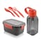 M-Design Lunch Set - 1.1L Lunch Box with 500ml Water Bottle and 3-Piece Cutlery Set - Smoke/Red