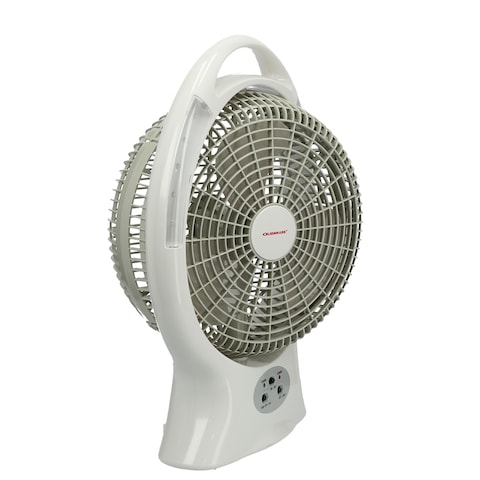Olsenmark OMF1579 Desktop Rechargeable Fan with LED, 12 Inch - 2 Speed Setting - Lead-Acid Battery - USB Charging - Portable, Lightweight - Overcharge &amp; Over discharge Protection - Home/Offi
