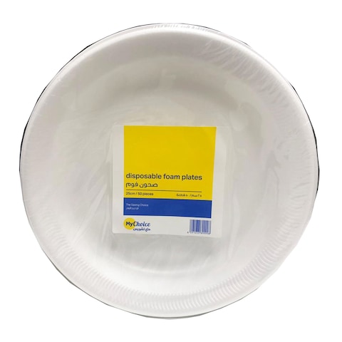 Buy MyChoice Disposable Foam Plates White 25cm 50 PCS in UAE