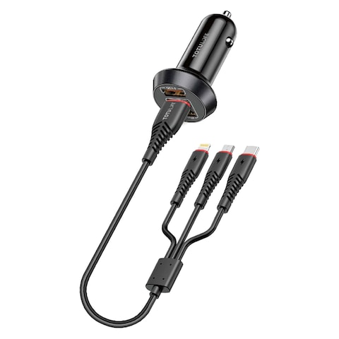 TotuLife Smart Series QC Car Charger and 3-in-1 Charging Cable Black