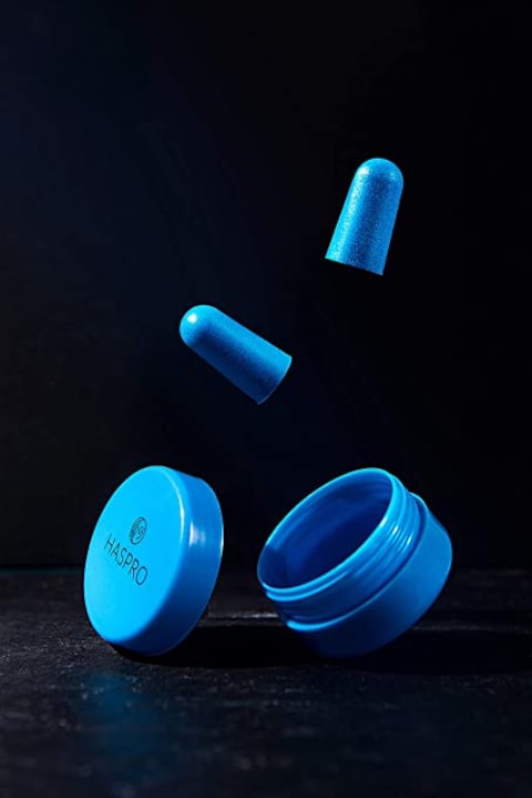 HASPRO [50 PAIRS] Eco-Friendly Bulk Pack, Ultra Soft Foam Earplugs in GIGA Tube with Carry Case, Best Earplugs for Noise Canceling, Snoring, Work, DIY, Noise Reduction SNR 38dB (Blue)