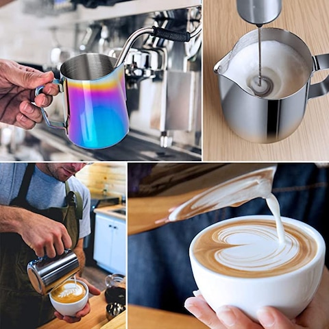 Milk Frothing Pitcher Colorful Steaming Pitchers Stainless Steel Coffee Cappuccino Latte Art Cup with the measurement marks inside (600ml)