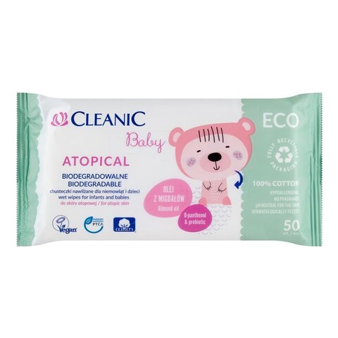 Cleanic Eco Atopical Biodegradable Cotton Wipes White 50 Wipes