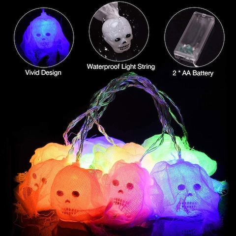 Halloween Ghost Skull LED String Lights Multi-Colour 165cm