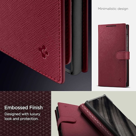 Spigen Wallet S Plus designed for Samsung Galaxy S23 ULTRA case cover folio (2023) [7 Cards + Cash] - Burgundy