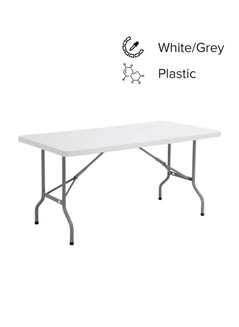 Almufarrej Plastic Rectangle Folding Table, White/Grey