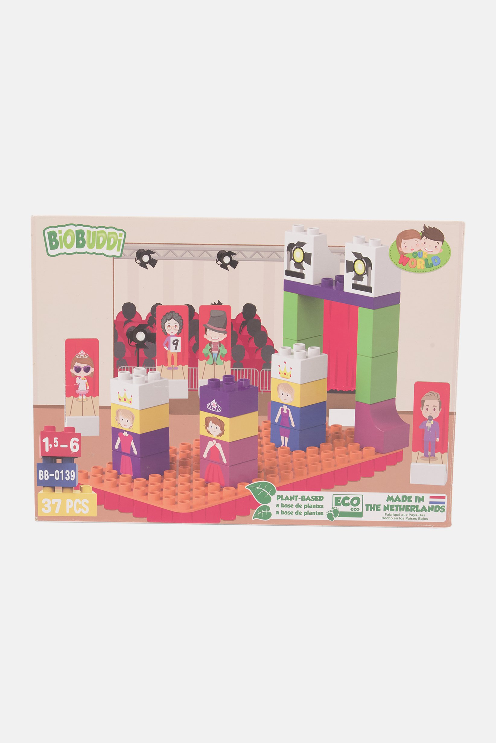 Biobuddi 37 Pieces Push Out Card Building Blocks, Red/Green