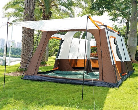 Toby&rsquo;s New 4-6 person double layer outdoor camping tent two bedrooms and a living room family cabin (Brown)