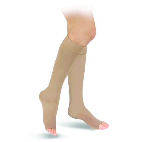 Go Silver Knee High, Compression Socks, Class 3 (34-46 mmHg) Open Toe Flesh Size 4