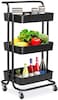 U-Hoome Kitchen Storage Trolleys Removable Storage Tower Rack Bathroom Shelf With Wheels And Armrest Slim Rolling Storage Rack Trolley (3 Tier, Black)