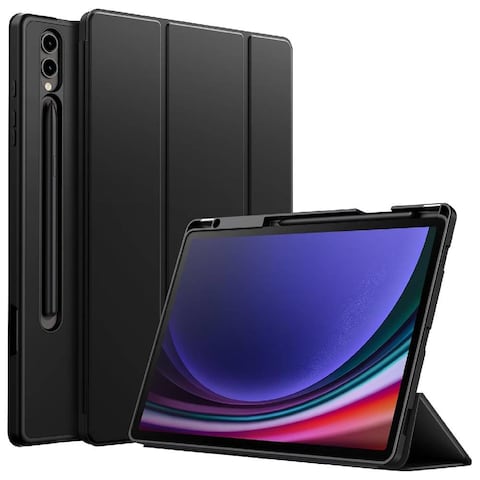 For Samsung Galaxy Tab S9 Plus 12.4-Inch, Translucent Back Tri-Fold Stand Protective Tablet Case Cover, Support S Pen Charging Auto Wake/Sleep Black