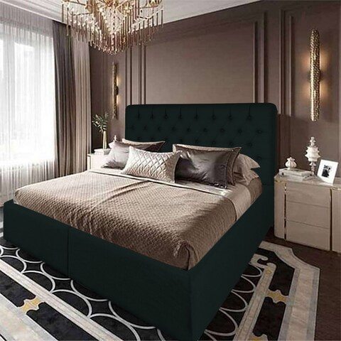 إن هاوس لجين هيكل سرير منجد بالكتان - نفر ونص - 200×150 سم - أخضر غامق