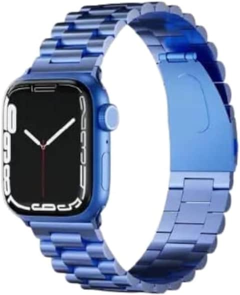 Levelo Daytona Metal Watch Strap Compatible With Apple Watch Ultra Series 8 Soft Silicone Replacement Adjustment Wristband 49 45 44 42mm Blue