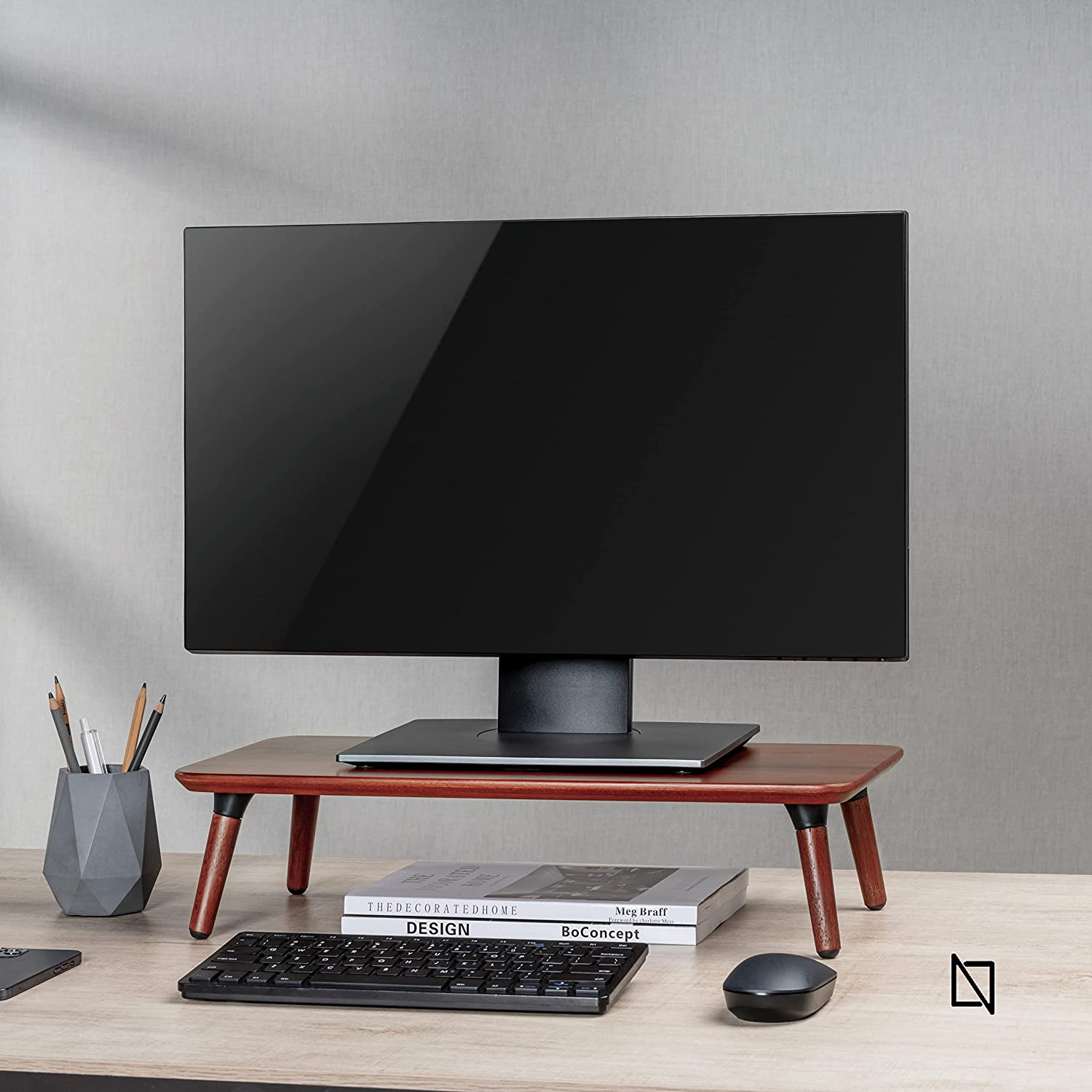Navodesk Premium Walnut Monitor Riser, Minimalistic Wooden Monitor Stand For Laptop, iMac &amp; PC, Medium