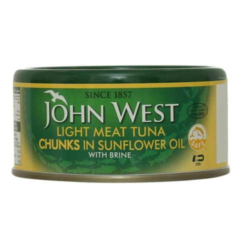 جون ويست قطع لحم تونة خفيفة في زيت عباد الشمس مع محلول ملحي 170 غرام
