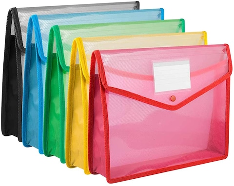 Essen Plastic File Folder Clear Transparent Bag Expandable File Organizer Document Holder - Set of 5 colors