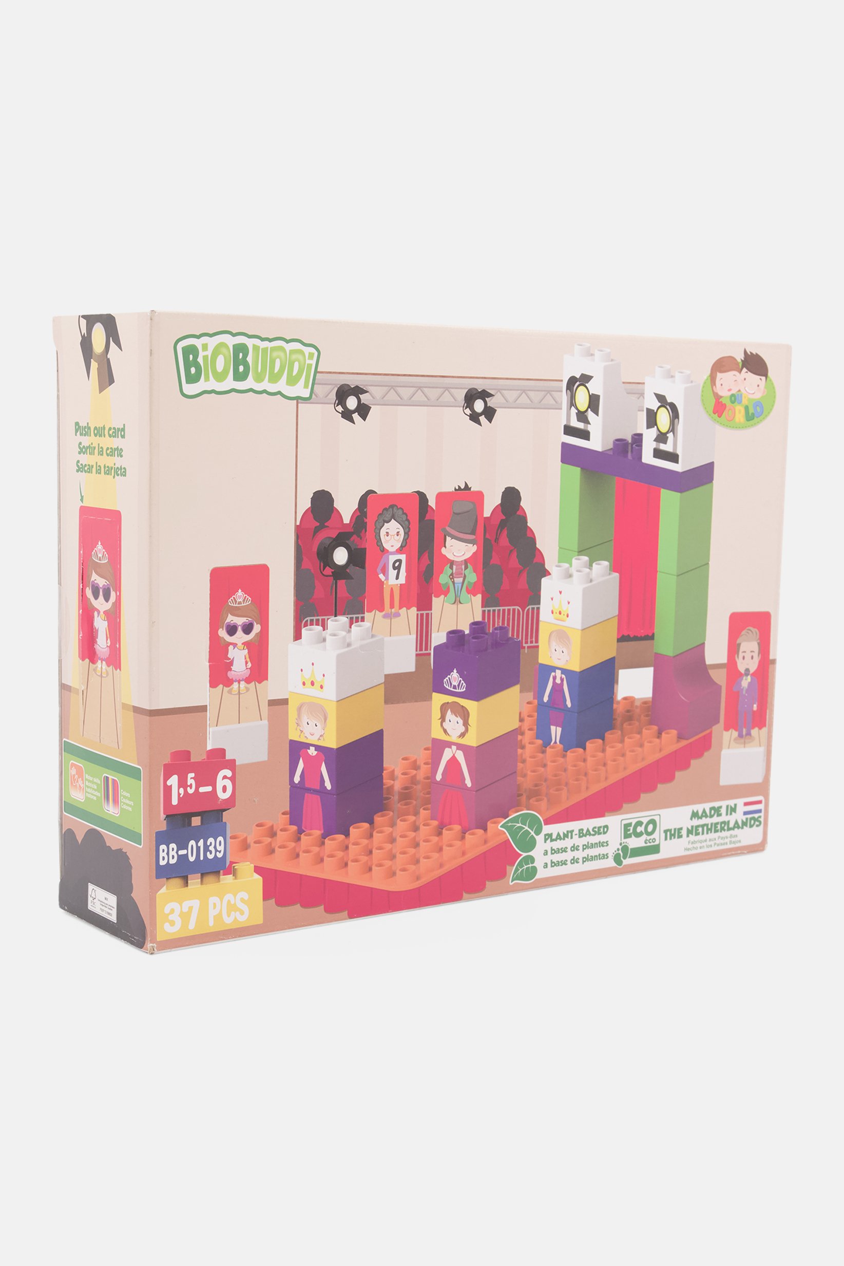 Biobuddi 37 Pieces Push Out Card Building Blocks, Red/Green