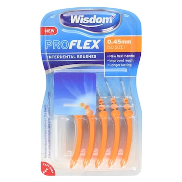Wisdom Proflex Interdental Brushes 0.45mm 5 Pieces Orange