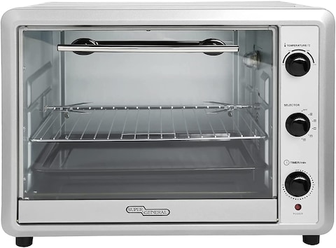 Super General 60 Liter Stainless Steel Electric Oven, Rotisserie-Grill, Convection-Oven, Complete-Heat, SGEO-064-KRC, Silver