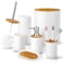 Mimelon 6-pcs Bathroom Accessory Set, Bamboo White Bathroom Set Includes Toothbrush Cup &amp; Holder, Soap Dispenser, Soap Dish, Durable Toilet Brush With Holder - Modern Trash Can