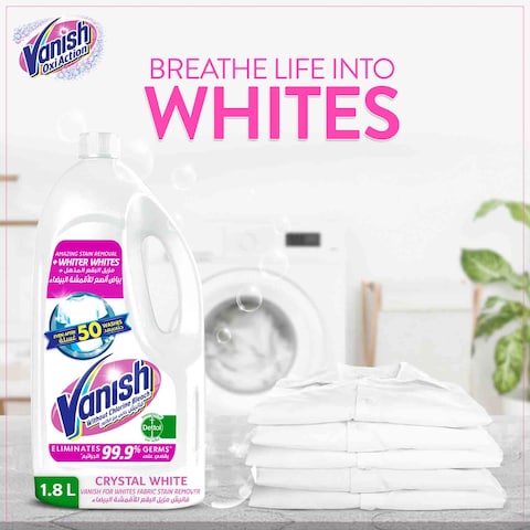 Vanish Crystal White Laundry Stain Remover Liquid for White Clothes, 1.8L