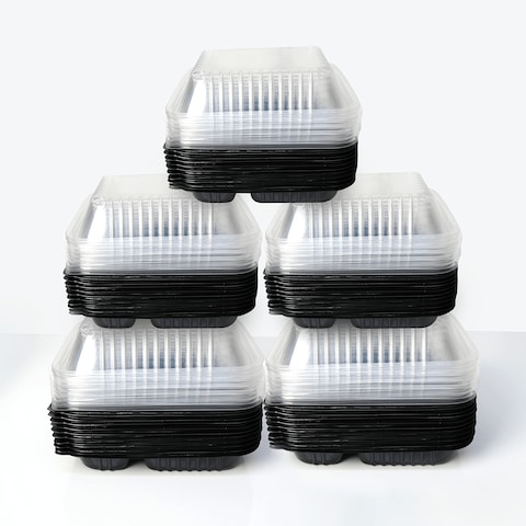 COSMOPLAST 50PCS DARK MEAL TRAY WITH LID 2 COMPARTMENT (PACK OF 5) 5x10