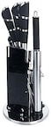 DESSINI - 9 Pcs Kitchen Knife Set With 360&deg; Rotating Acrylic Stand - Black - 24 cm